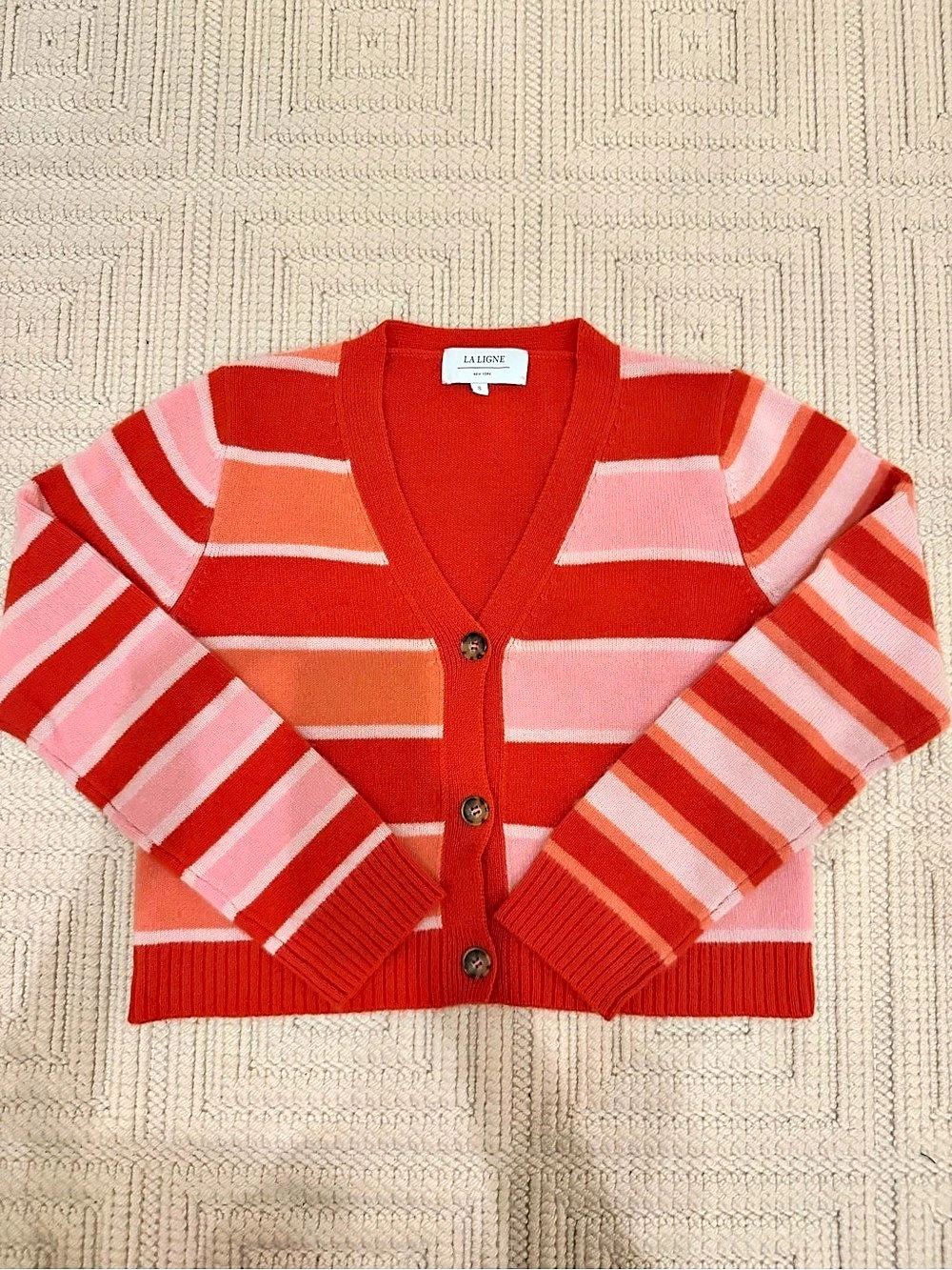 La Ligne Mini Marina 100% Cashmere Cardigan Striped Red & Pink Size Small